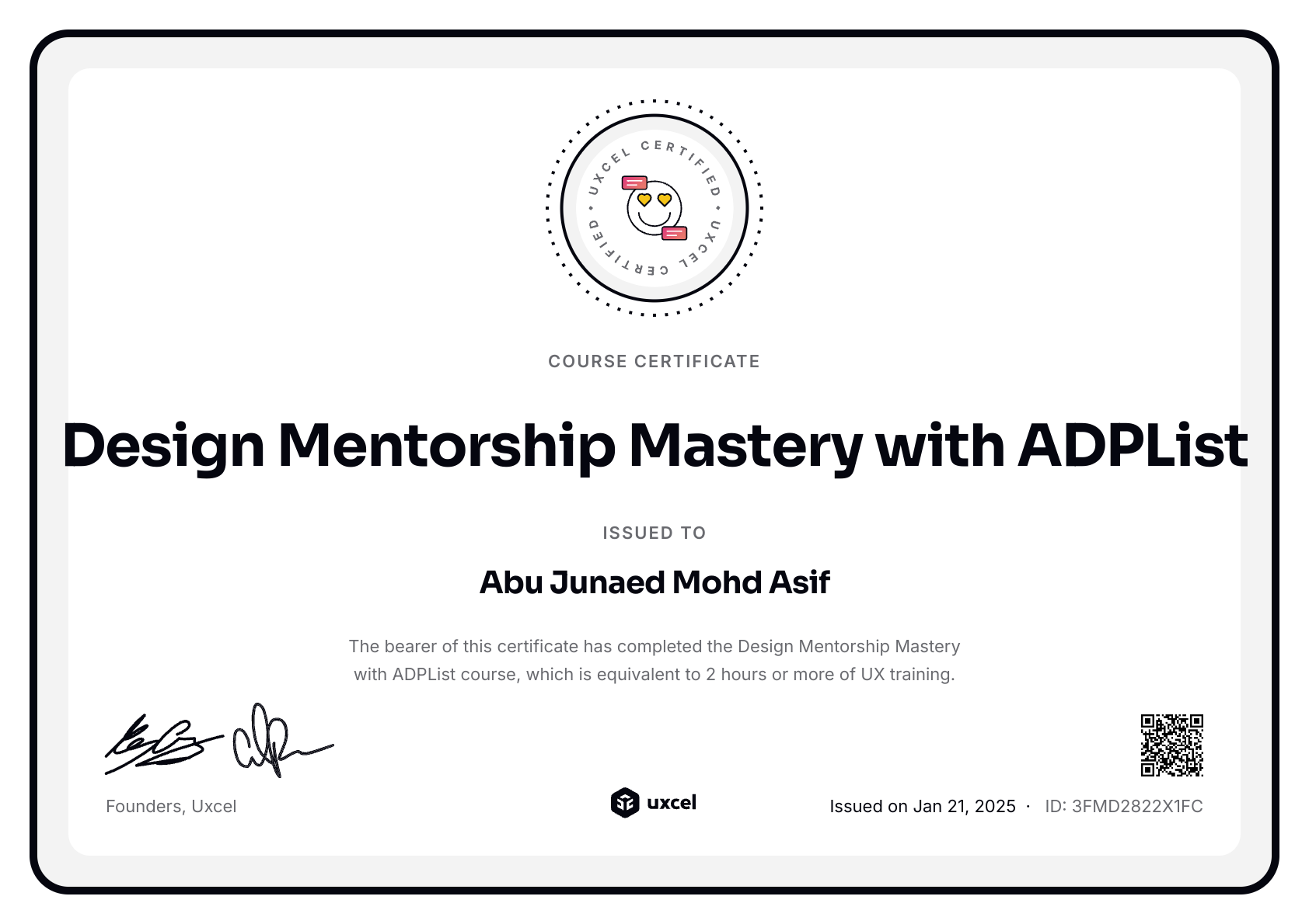 Abu Junaed Mohd Asif's certificate